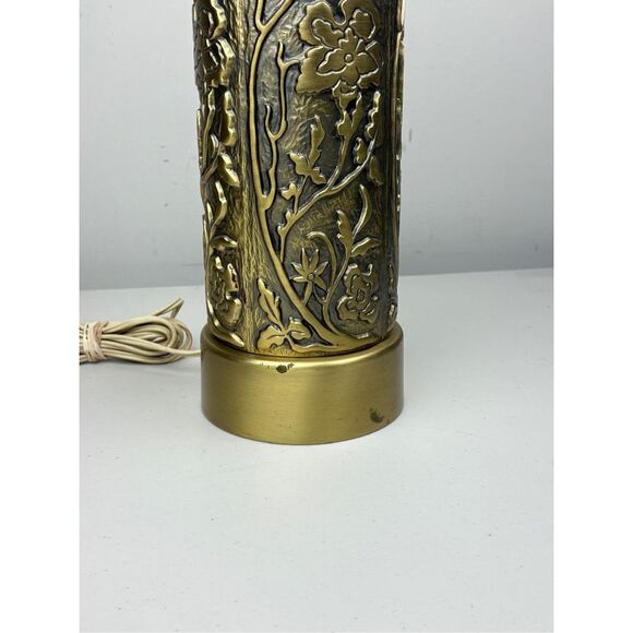 Vintage Embossed Floral Brass Lamp Artillery Shell Style - No Shade- 21in - Picture 8 of 10